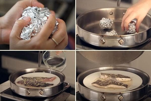 Analogue d'un bain-marie fabriqué à partir d'une poêle et d'un papier d'aluminium