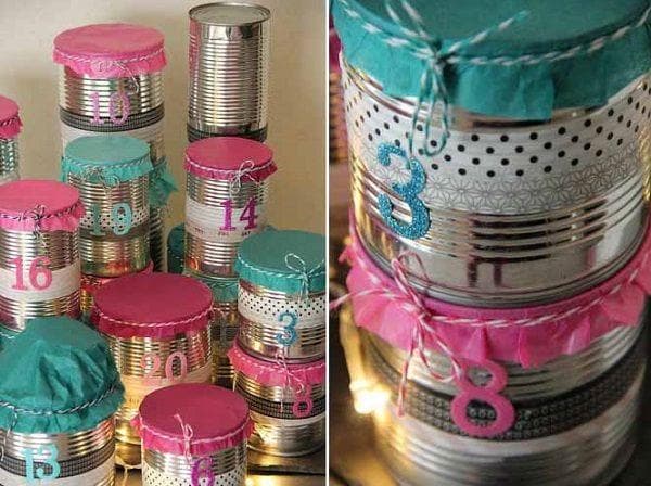 Calendrier de l'Avent fabriqué à partir de boîtes de conserve
