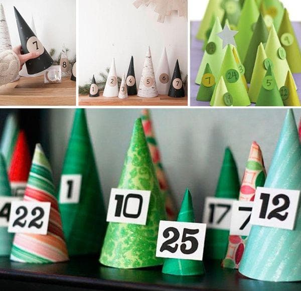 Calendrier de l'Avent réalisé à partir de cônes en papier