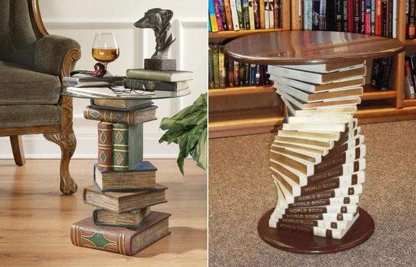 Table basse réalisée à partir de livres anciens