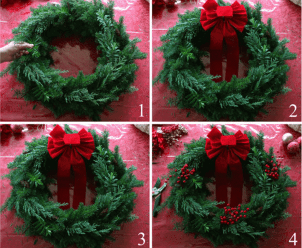 Le principe de réaliser une couronne de Noël à partir de branches vivantes 1