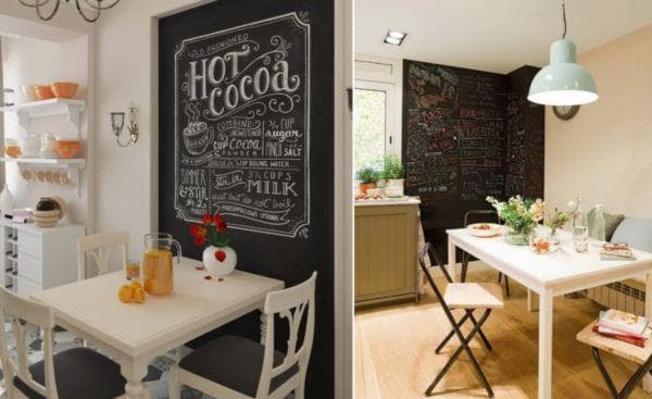 Planche à dessin accrochée au mur de la salle à manger