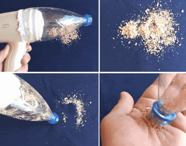 Aspirateur composé d'un sèche-cheveux et d'une bouteille en plastique