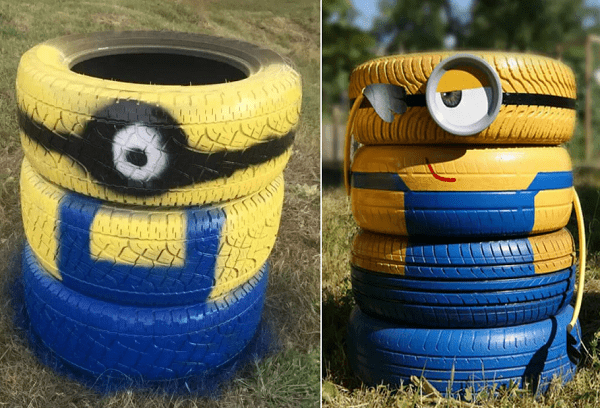 Poubelle fabriquée à partir de vieux pneus
