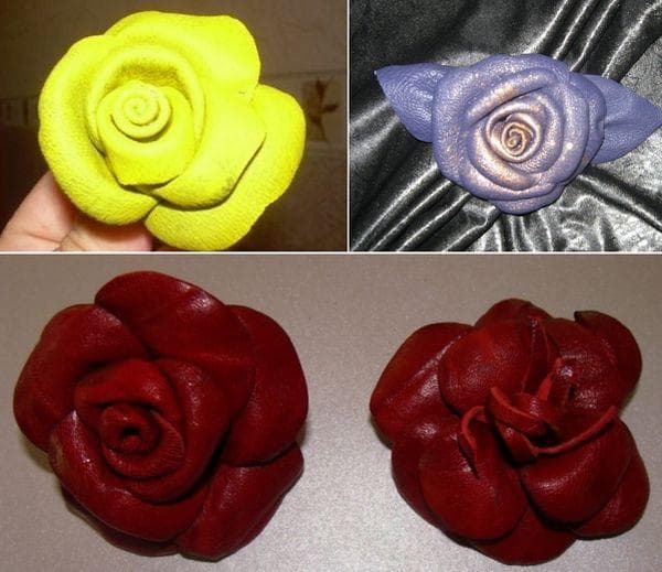 Fleurs en cuir peintes de différentes couleurs