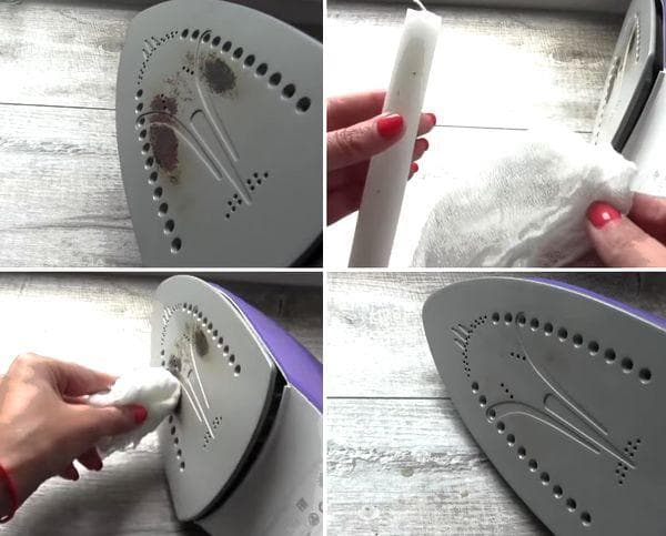 Nettoyer la semelle du fer avec une bougie en paraffine