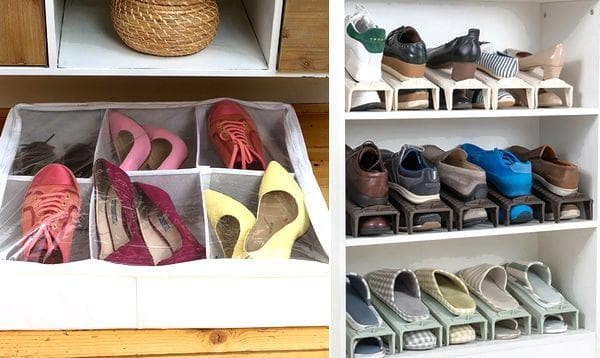 Étagères compactes et sacs textiles pour chaussures