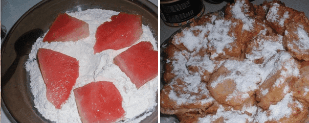 Pastèque frite en pâte