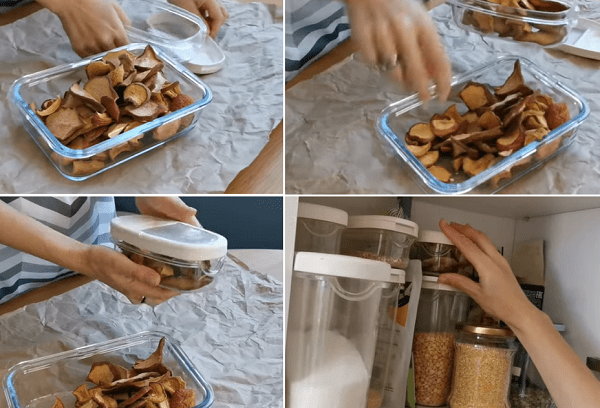 Conserver les fruits secs dans un récipient en plastique