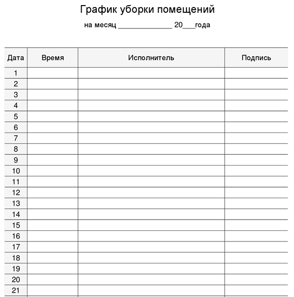 Programme de nettoyage mensuel - exemple