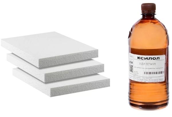 Mousse de polystyrène et xylène