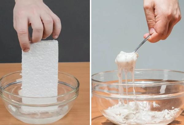 Préparation de colle à partir de mousse de polystyrène et d'essence