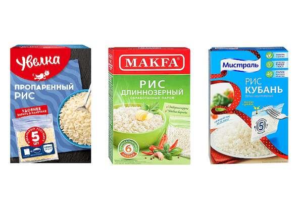 Riz emballé de plusieurs marques russes
