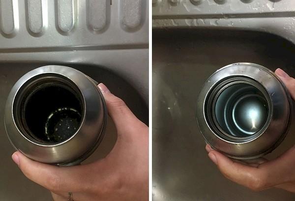 Thermos avant et après blanchiment