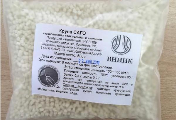 Céréales de sagou en emballage